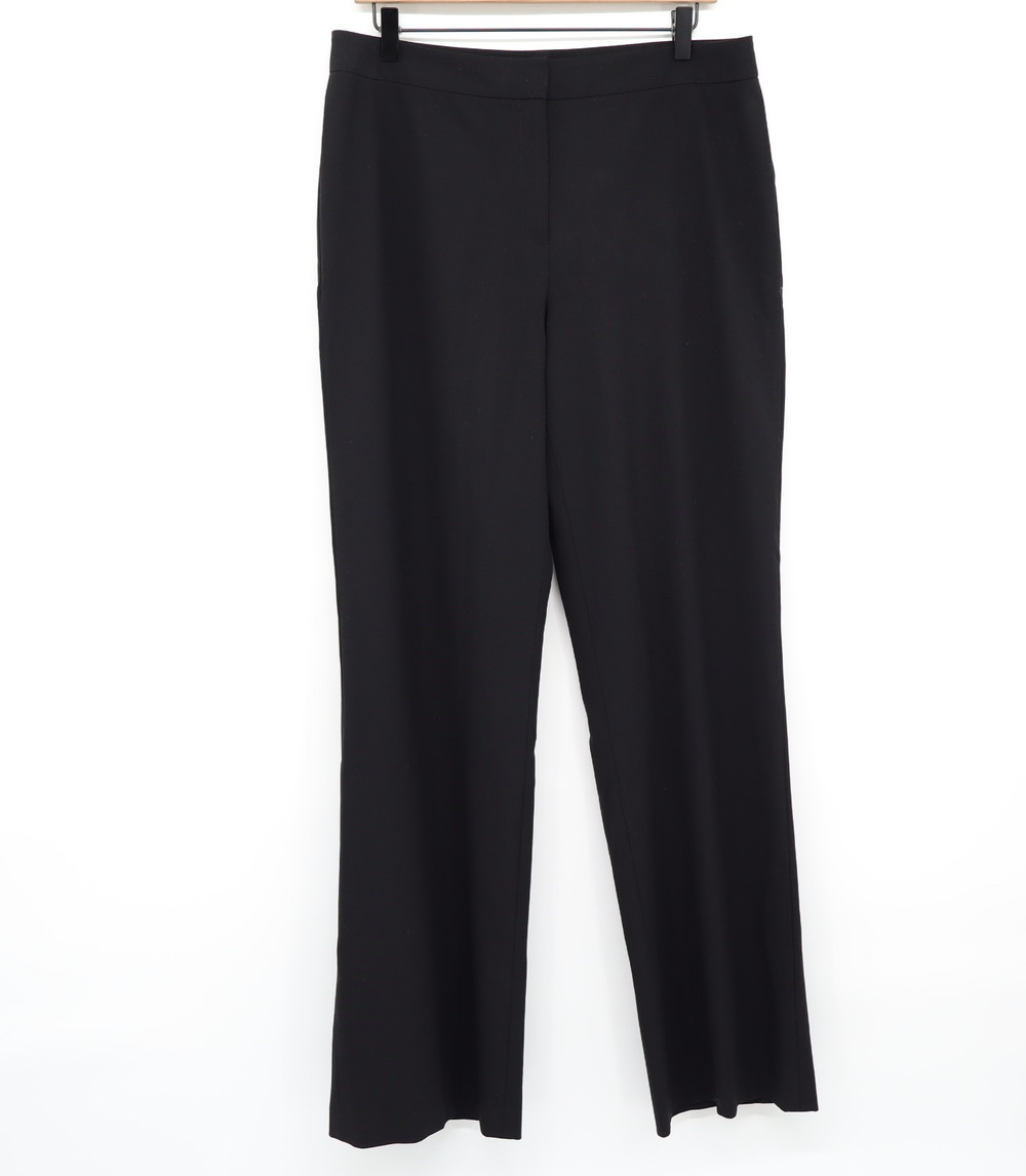 Lafayette 148 Straight Leg Trousers Wool Blend High Rise Black Sz 12 Career